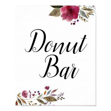 Donut Bar Burgundy Flowers Wedding Sign