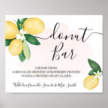 Donut Bar Party Bridal Shower Wedding Lemons Pink Poster