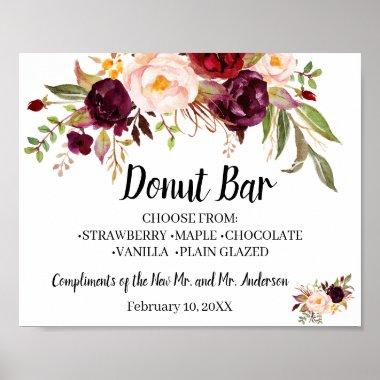 Donut Bar Sweets Table Wedding MarsalaFlowers Sign