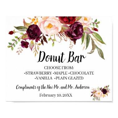 Donut Bar Sweets Table Wedding MarsalaFlowers Sign