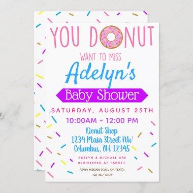 Donut, Doughnut Baby Shower Invite