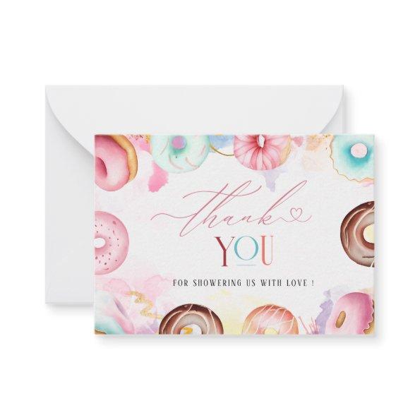 Donut time Watercolor thank you baby shower Note
