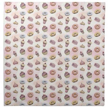 Donuts Cupcakes Cute Trendy Woodland Watercolor Cloth Napkin