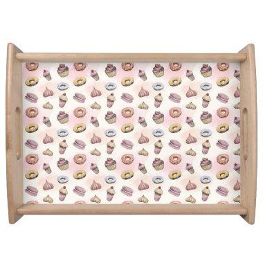 Donuts Cupcakes Cute Trendy Woodland Watercolor Serving Tray
