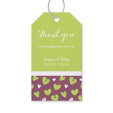 Doodle Heart Pattern Wedding Gift Tag Purple Green