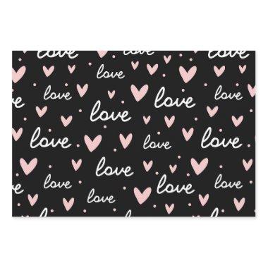 Doodle pink heart love pattern black background wrapping paper sheets