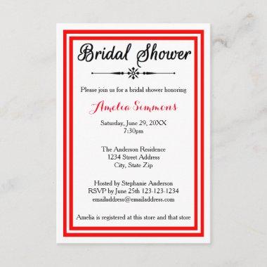 Double Red Trim - 3x5 Bridal Shower Invitations