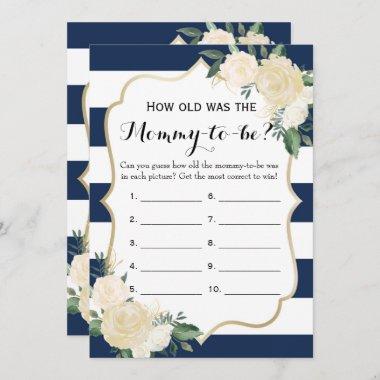 Double Side Floral Navy Baby Shower Games Invitations