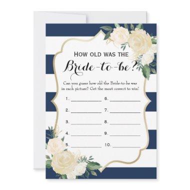 Double Side Floral Navy Bridal Shower Games Advice Card