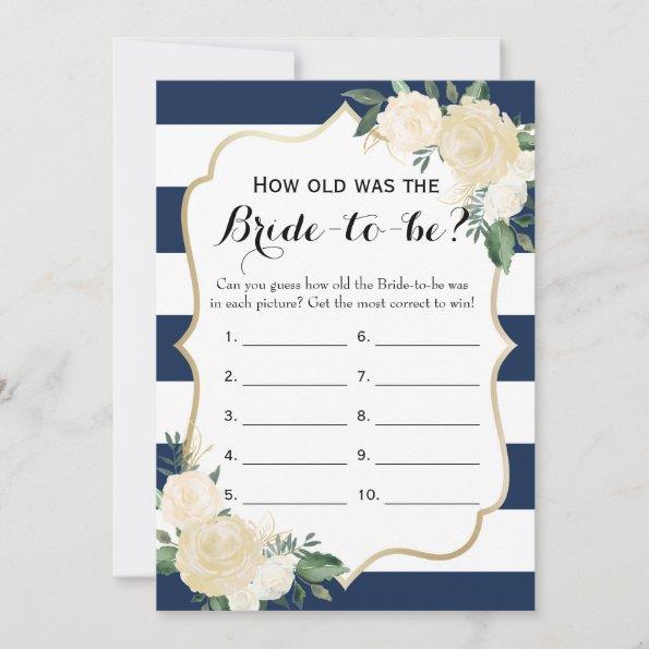 Double Side Floral Navy Bridal Shower Games Advice Card