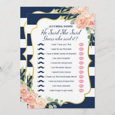 Double Side Navy Gold Bridal Shower Games Size Invitations