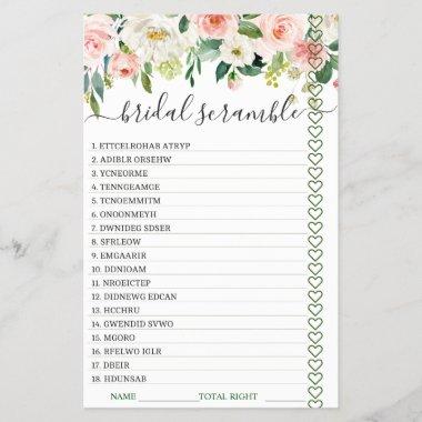DOUBLE SIDED Blush Pink Flowers Bridal Shower Game
