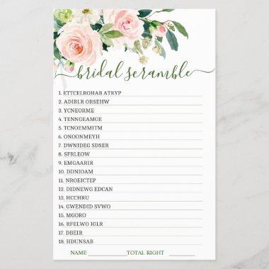 DOUBLE SIDED Pink Blush Flowers Bridal Shower Game