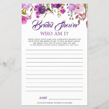 DOUBLE SIDED Purple Floral Bridal Shower Game