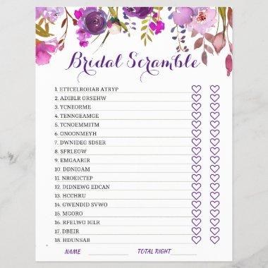 DOUBLE SIDED Purple Rose Floral Bridal Shower Game