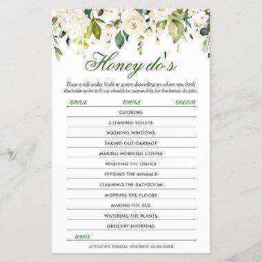 DOUBLE SIDED White Roses Floral Bridal Shower Game