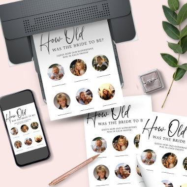 DOWNLOADABLE How Old Was Bride Bridal Shower Game Invitations