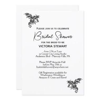 Dragon Fantasy White Bridal Shower Invitations