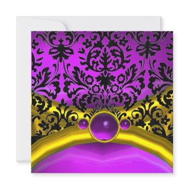 DRAGON LOVE GOLD PURPLE BLACK DAMASK MONOGRAM Invitations