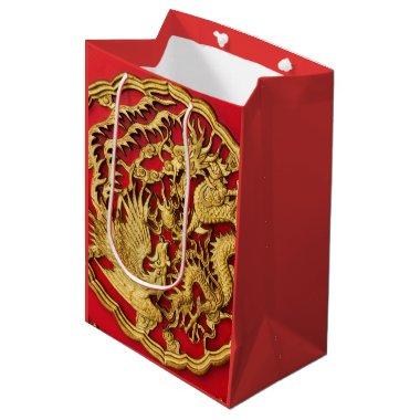 Dragon Phoenix Red Gold Chinese Wedding Medium Gift Bag