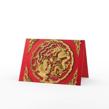 Dragon Phoenix Red Gold Chinese Wedding Thank You Note