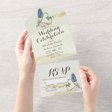 Dragonflies Couple Mating Heart Shape Wedding RSVP All In One Invitations