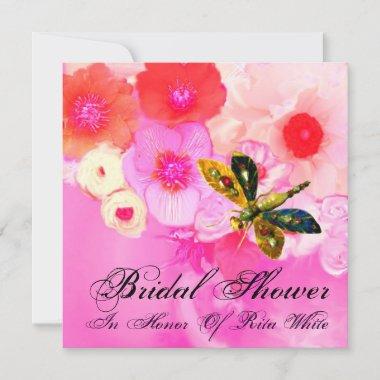 DRAGONFLY, ROSES AND ANEMONE FLOWERS BRIDAL SHOWER Invitations