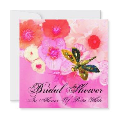 DRAGONFLY, ROSES AND ANEMONE FLOWERS BRIDAL SHOWER Invitations