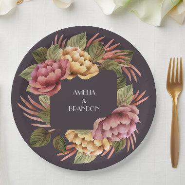 Dramatic Floral Couples Wedding Shower Paper Plates