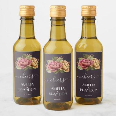 Dramatic Floral Wedding Mini Wine Label