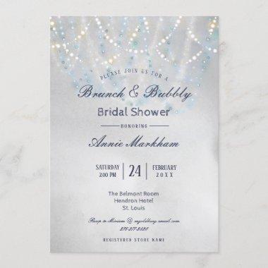 Draping Lights Silvered Bridal Shower Brunch Invitations