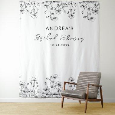 Drawn Wildflowers White Bridal Shower Backdrop