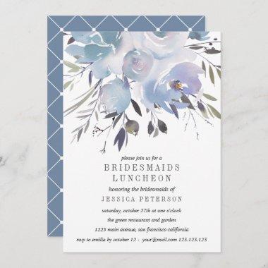 Dream Blue Flowers Bridesmaids Luncheon Wedding Invitations
