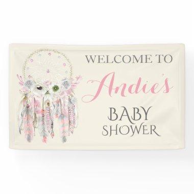 Dream Catcher Pink Gray Ivory Feathers Banner