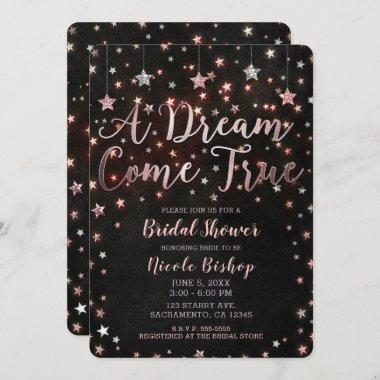 Dream Come True Black Rose Gold Bridal Shower Invitations