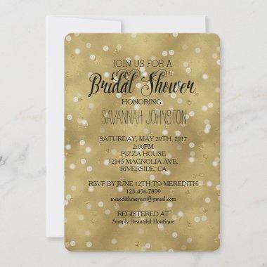 Dreamy Gold Bokeh Confetti bridal shower Invitations