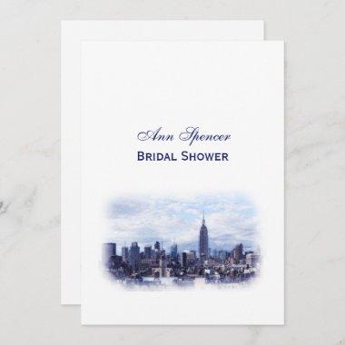 Dreamy Navy Blue NYC Skyline Bridal Shower V Invitations