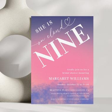 Dreamy Pink She's on Cloud Nine Bridal Shower Invitations