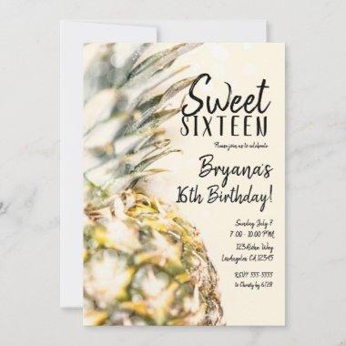 Dreamy Tropical Pineapple Beach Sweet 16 Party Invitations