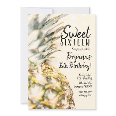 Dreamy Tropical Pineapple Beach Sweet 16 Party Invitations