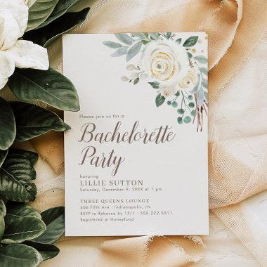 Dreamy White Floral Bachelorette Party Invitations