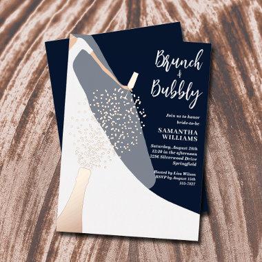 Dress and Veil Bridal Shower Navy Blue Foil Invitations