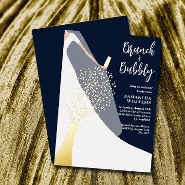 Dress and Veil Bridal Shower Navy Foil Invitations