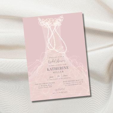 Dressed in Pearls Blush Ruffle Dress Bridal Shower Invitations