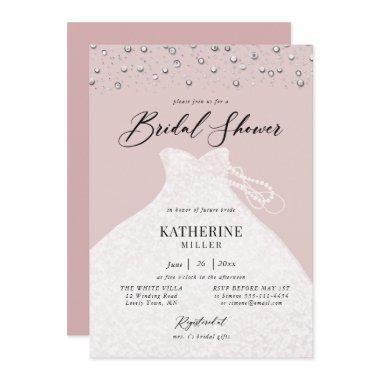 Dressed in Pearls Elegant Dress Pink Bridal Shower Invitations