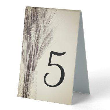 Dried Barley in Bottle Farm Wedding Table Numbers Table Tent Sign