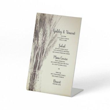 Dried Barley in Milk Bottle Farm Wedding Menu Pedestal Sign