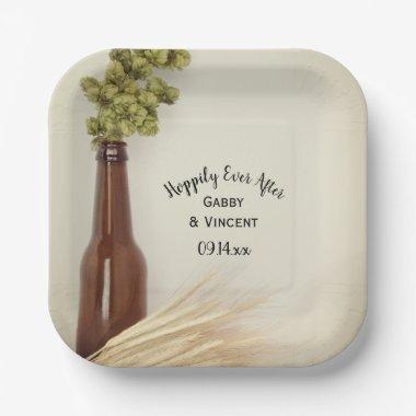 Dried Hops and Wheat Hoppily Ever Brewery Wedding Paper Plates