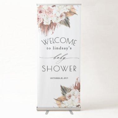 Dried Palm Foliage Tropical Baby Shower Welcome Retractable Banner