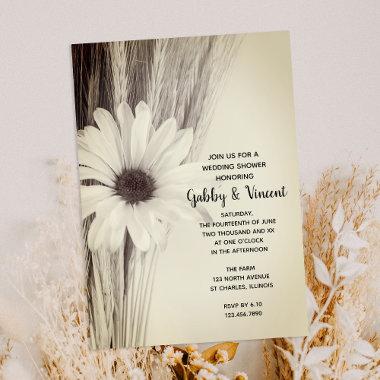 Dried Wheat and Daisy Country Farm Wedding Shower Invitations
